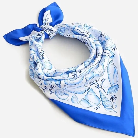 J. Crew Oversized Silk Scarf Seashells Sealife New With Tag - Picture 7 of 9